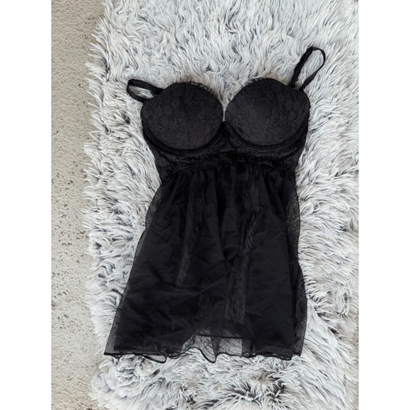 Victoria's Secret Other - Victoria's Secret Black Mesh‎ Lace Babydoll Lingerie Teddy